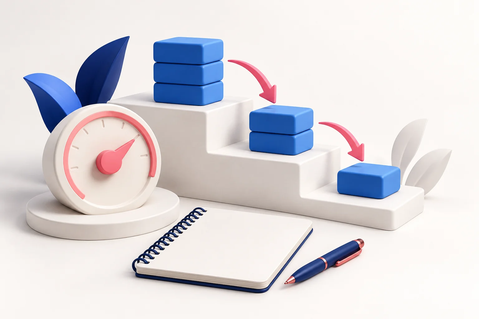 Position blocks divided into smaller groups beside a planning notebook.