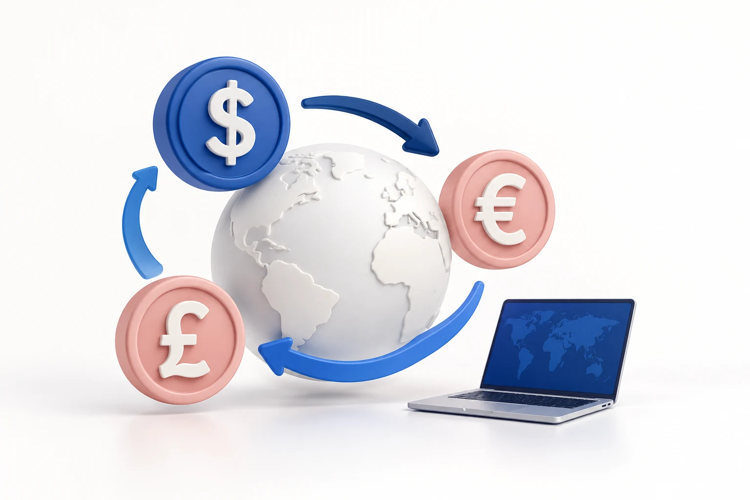 A globe, currency tokens and exchange arrows introduce the connected currency market.